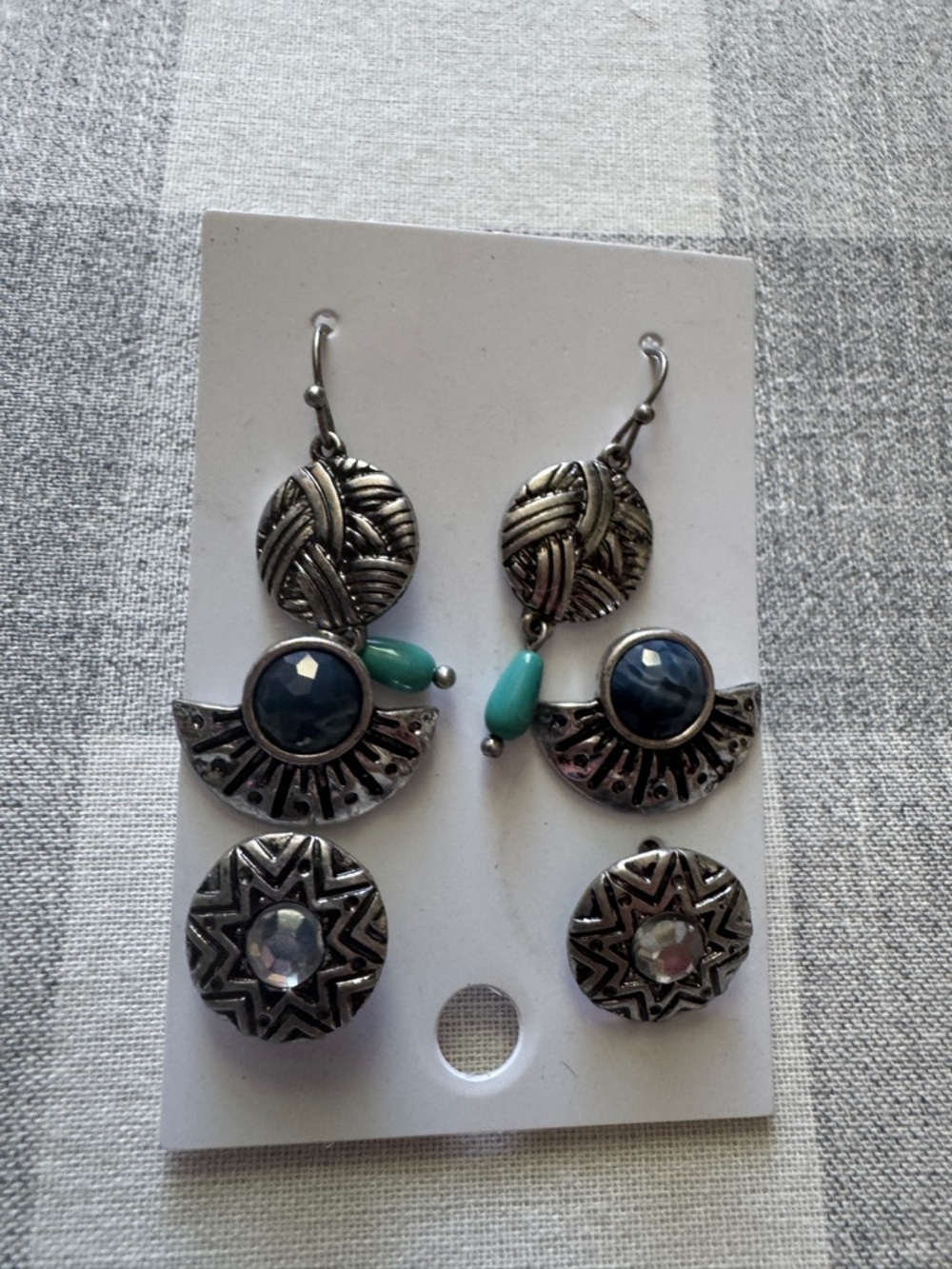 Silver-Tone Blue & Teal Dangle Earrings Set